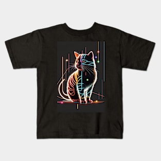 Cool Cat Portrait Neon Art Style Kids T-Shirt